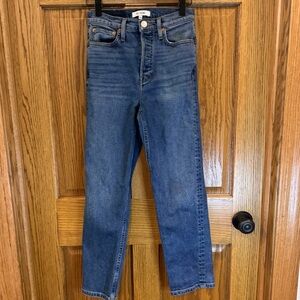 Re/Done High Rise Straight Ankle Medium Blue Jean. Size 24x26